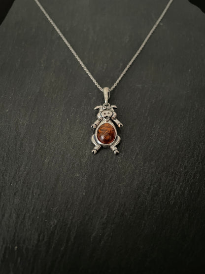 Amber and Silver Cow Pendant image 1