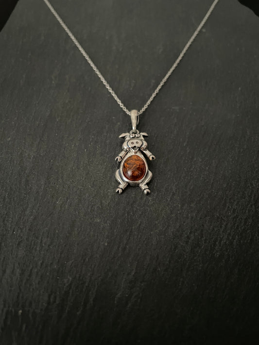 Amber and Silver Cow Pendant image 1