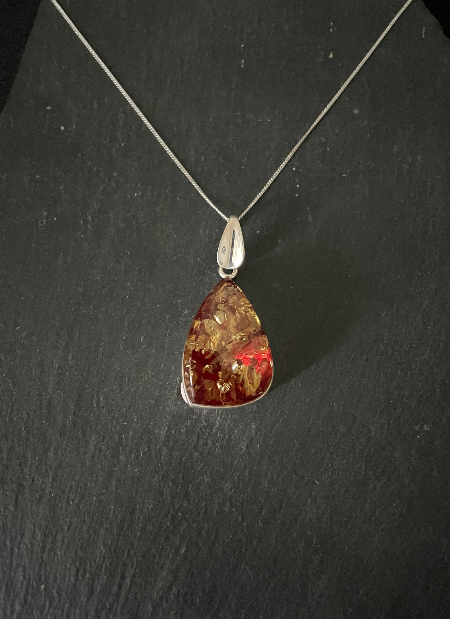 Red Amber and Silver Pendant image 0