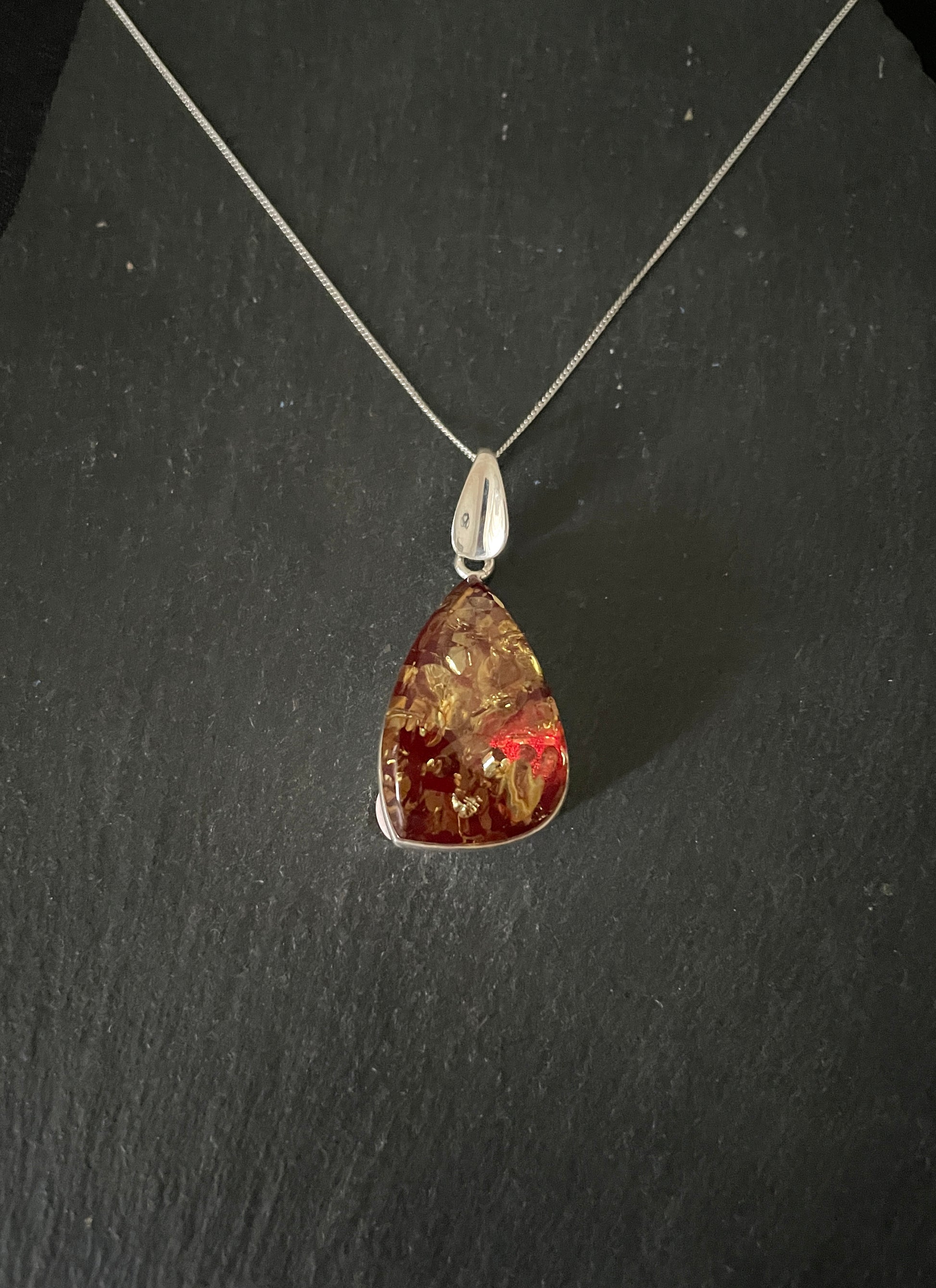 Red Amber and Silver Pendant image 0
