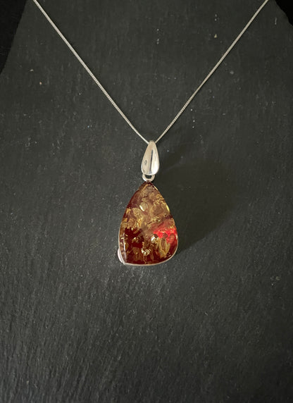 Red Amber and Silver Pendant image 0