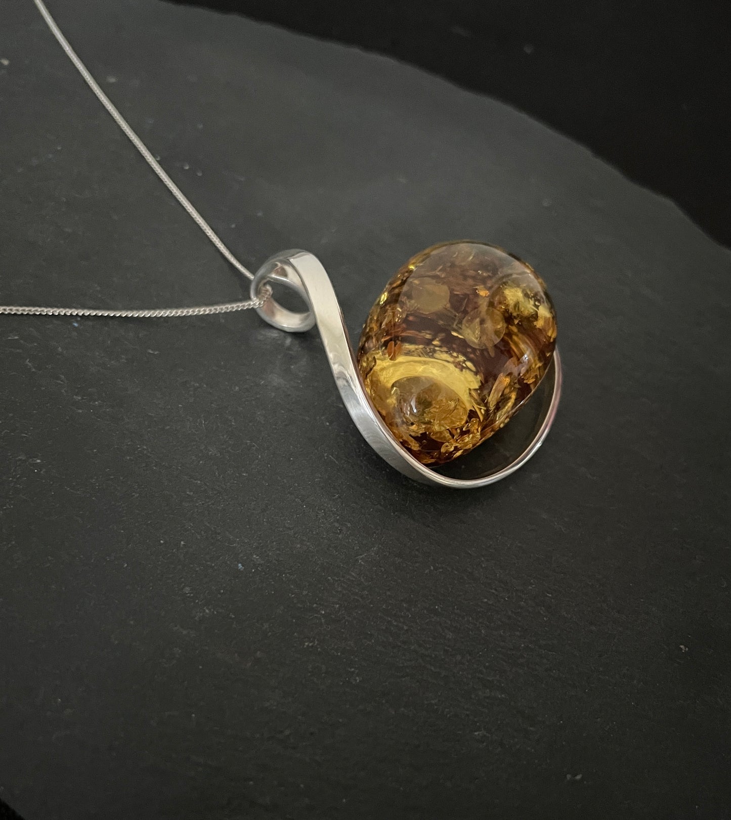Amber Pendant with Handmade Silver Pendant image 2