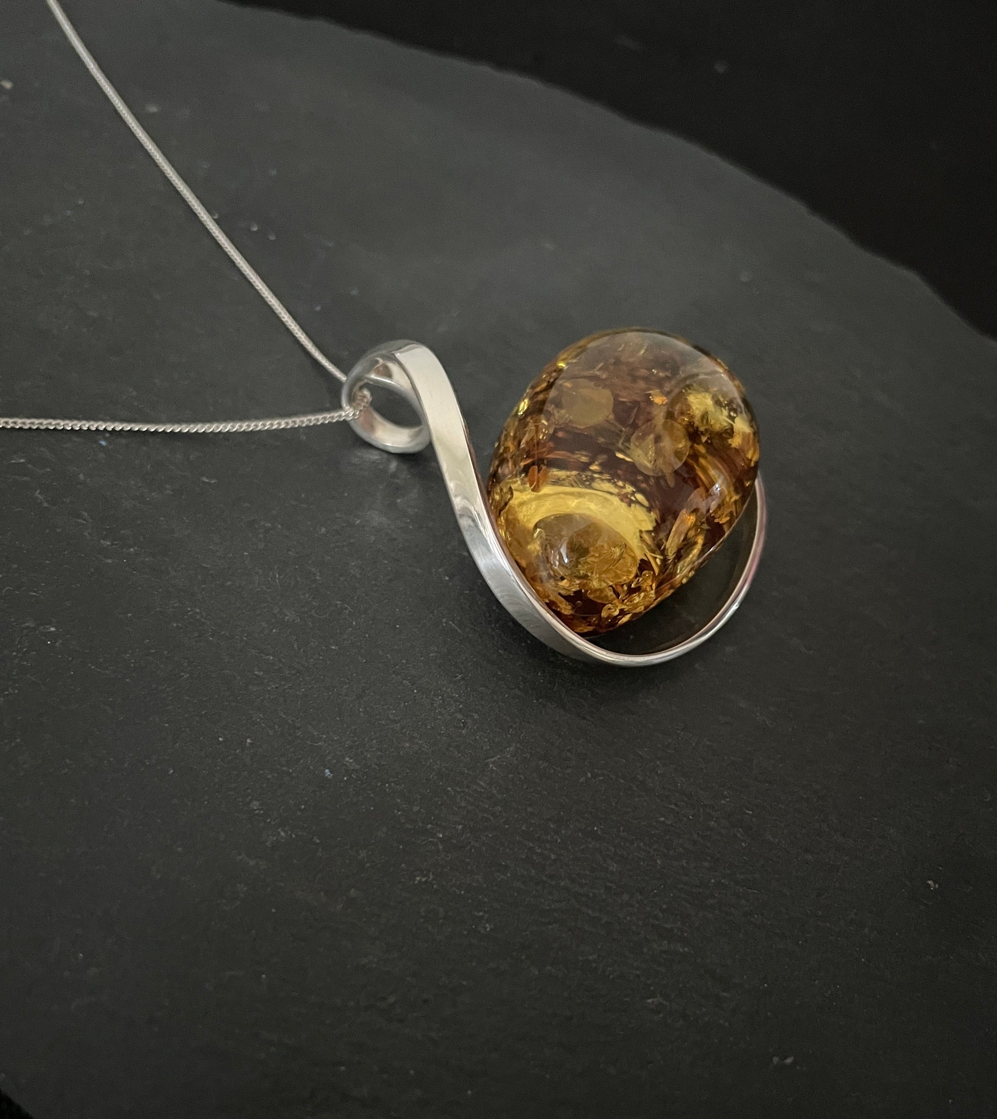 Amber Pendant with Handmade Silver Pendant image 2
