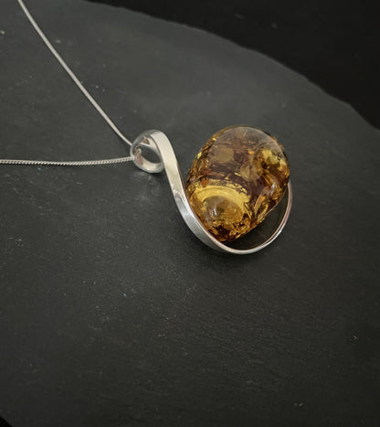 Amber Pendant with Handmade Silver Pendant image 2