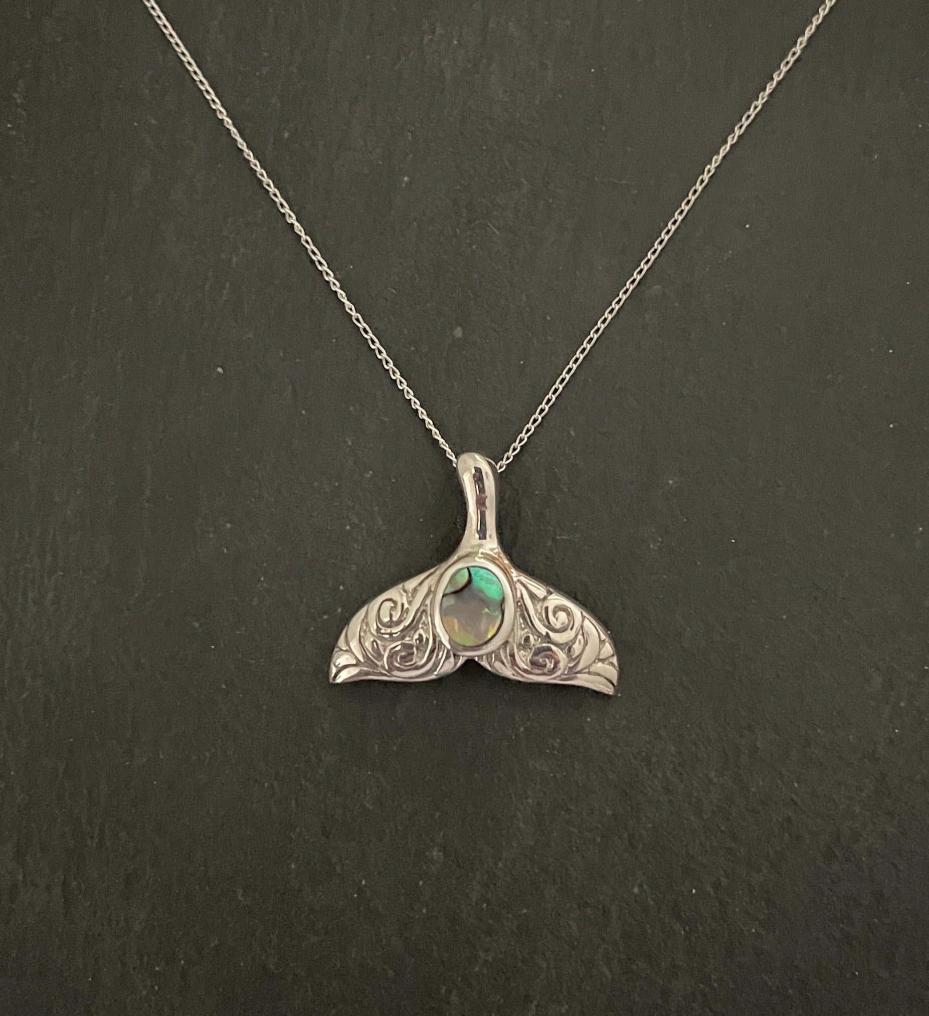 Paua Shell and Silver Whale Tail Pendant image 0