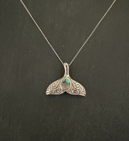 Paua Shell and Silver Whale Tail Pendant image 0