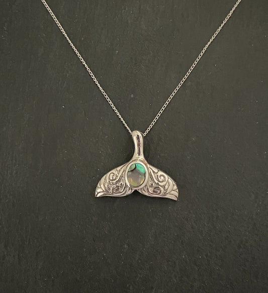 Paua Shell and Silver Whale Tail Pendant image 0