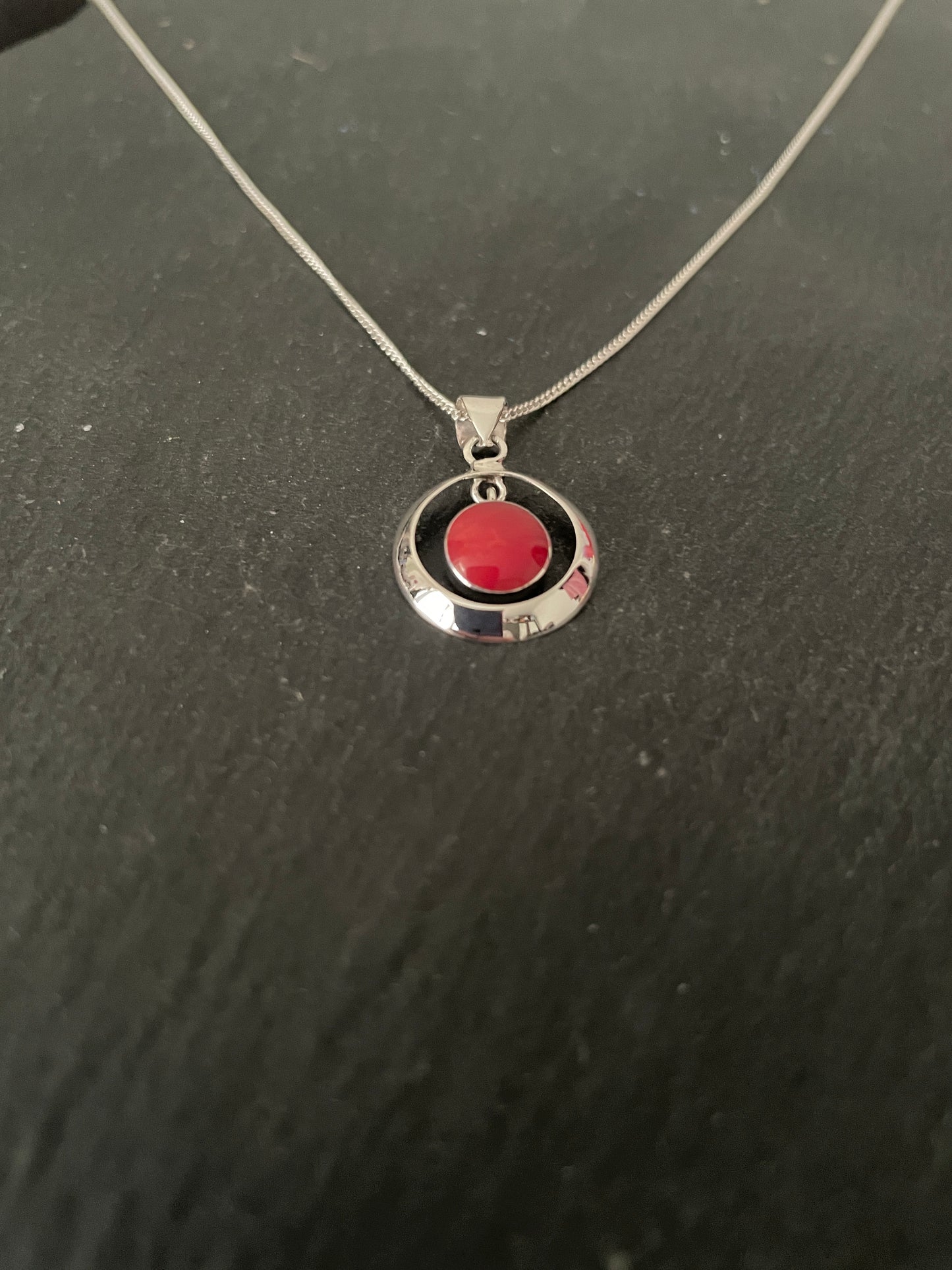 Coral and Silver Round Pendant image 1