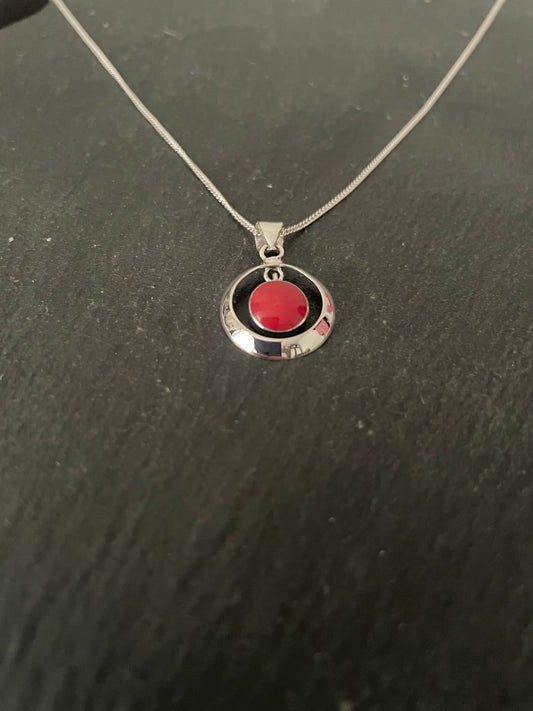 Coral and Silver Round Pendant image 1