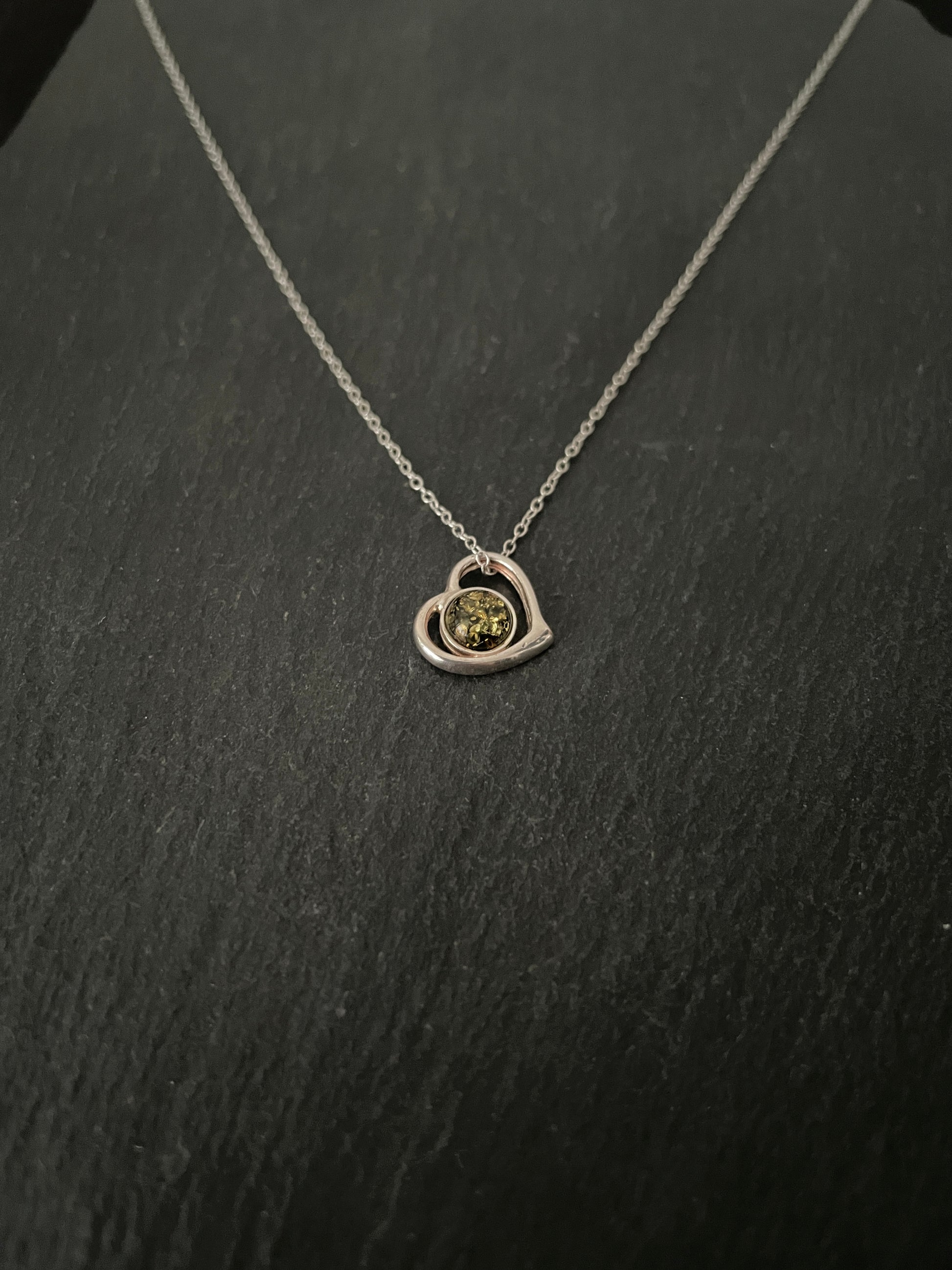 Green Amber Heart Pendant image 1