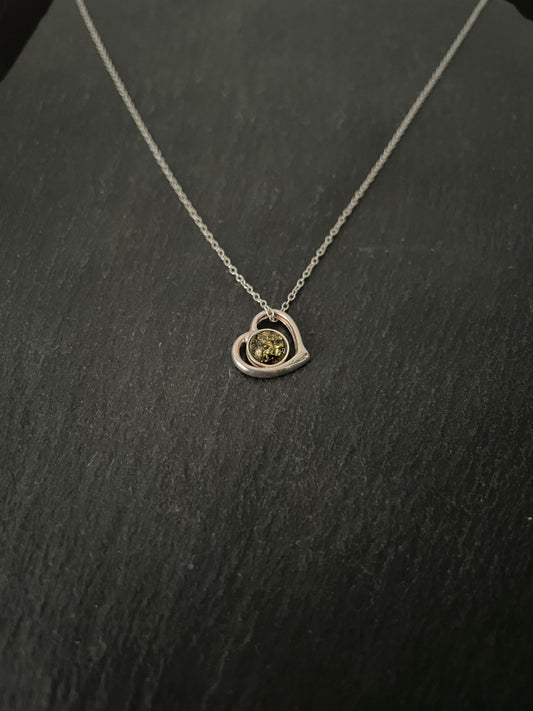 Green Amber Heart Pendant image 1