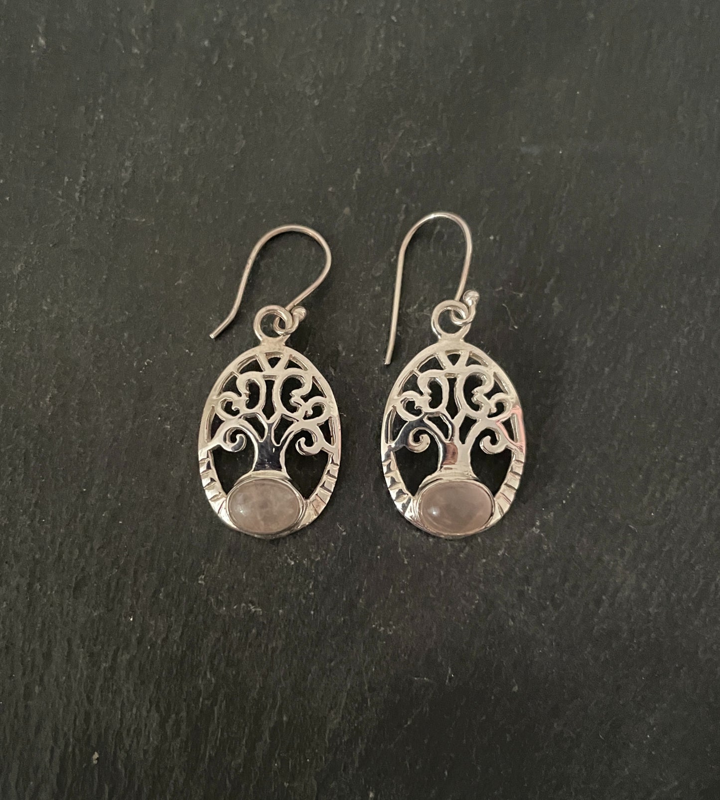 Rose Quartz Tree of Life Earrings image 0