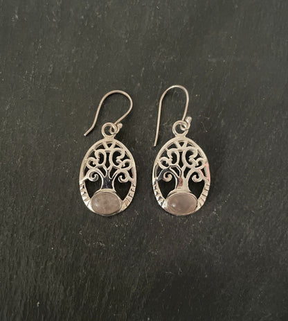 Rose Quartz Tree of Life Earrings image 0