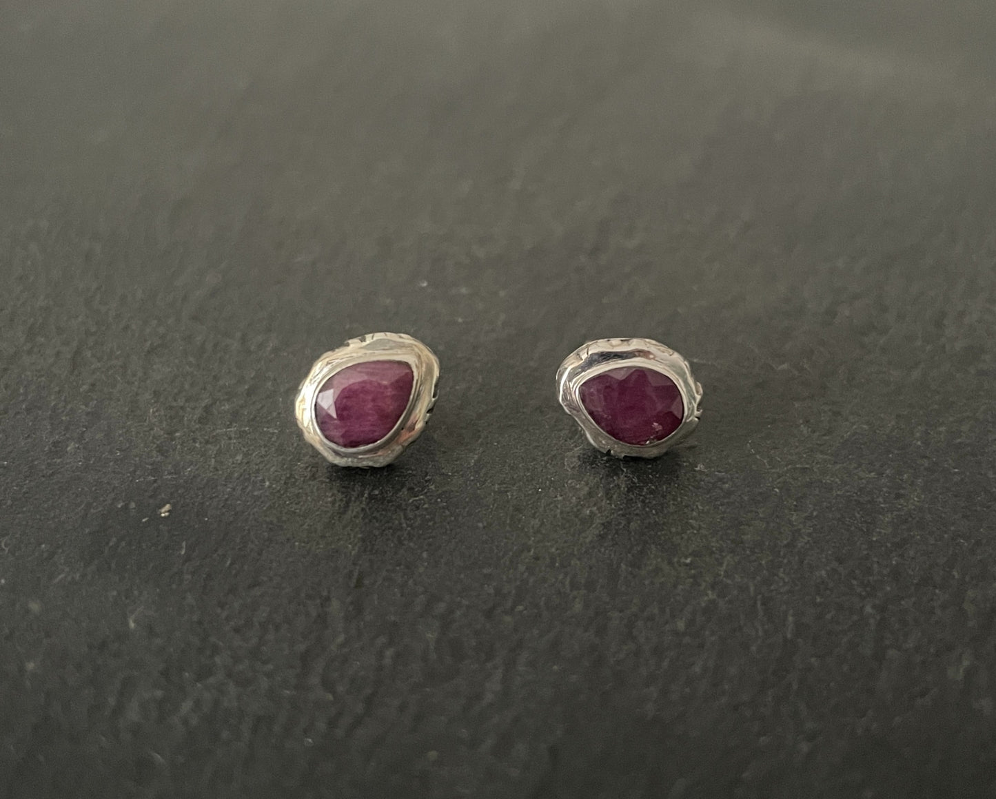 Ruby and Silver Teardrop Studs image 0