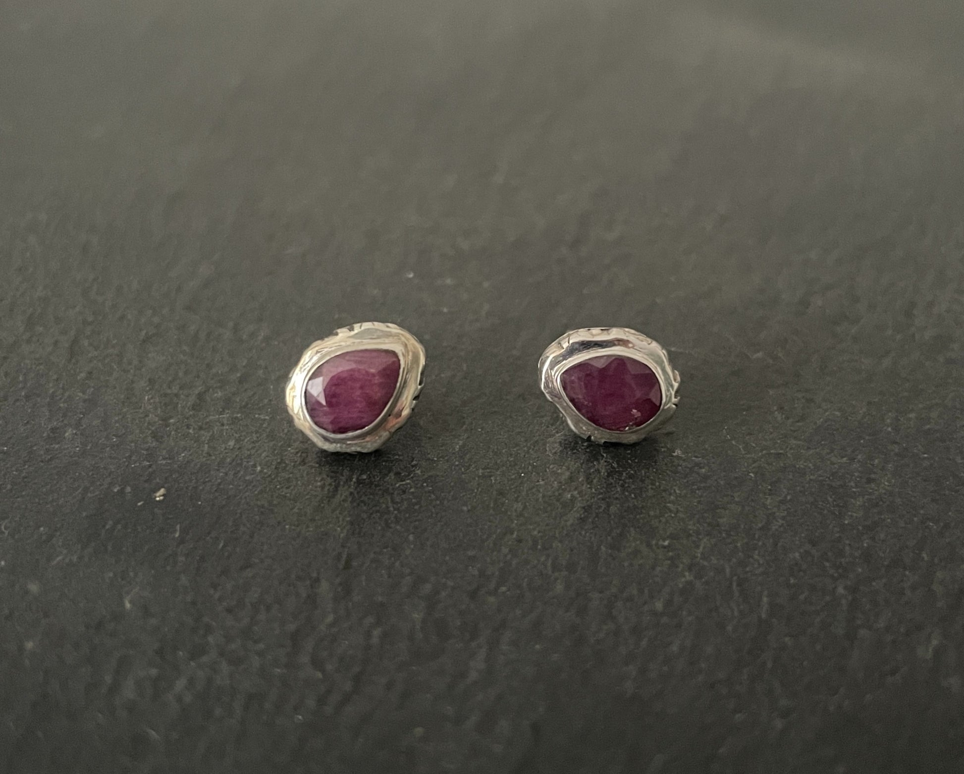Ruby and Silver Teardrop Studs image 0