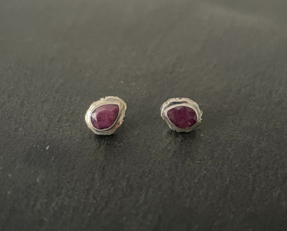 Ruby and Silver Teardrop Studs image 0