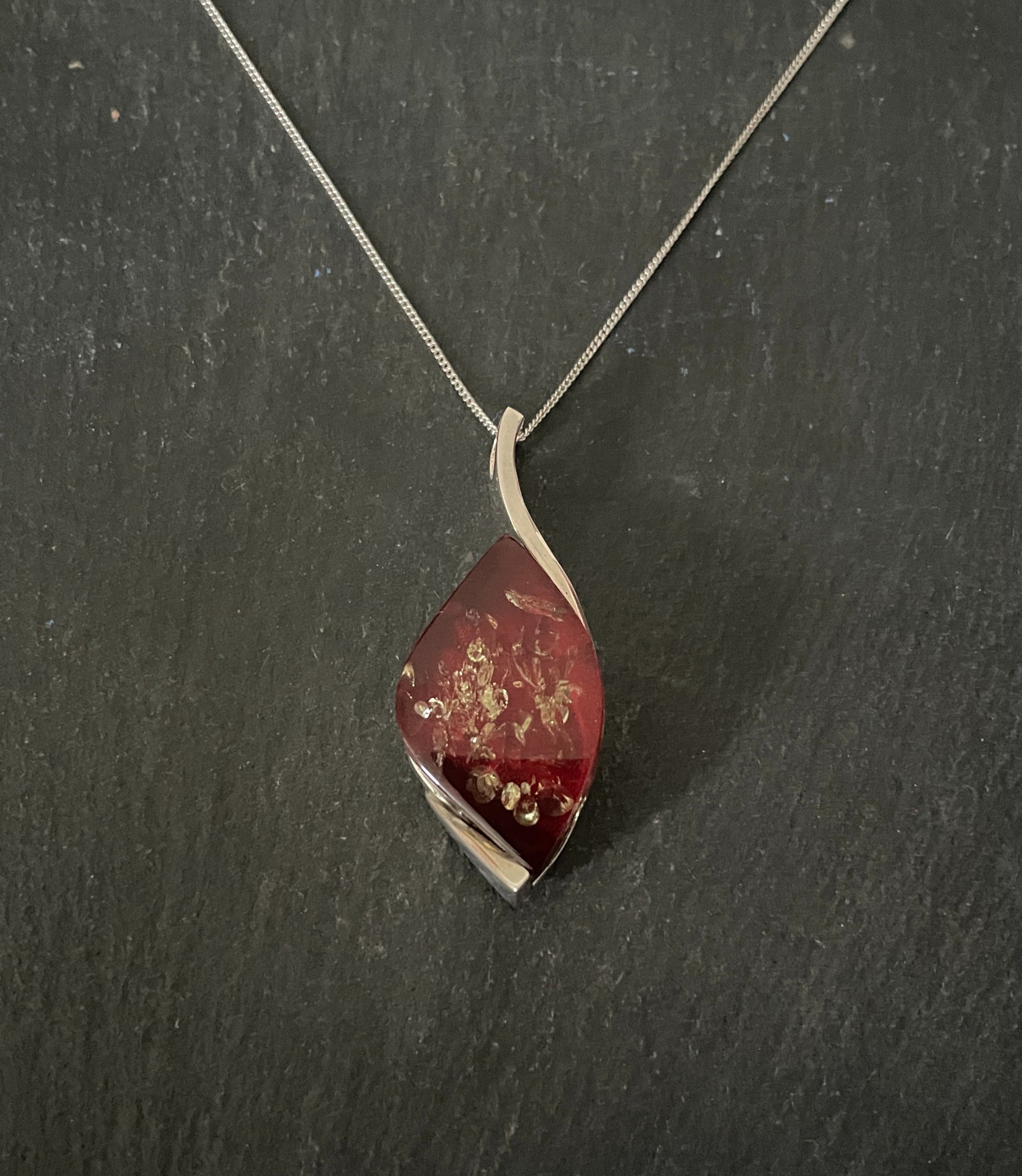 Red Amber and Silver Pendant image 0
