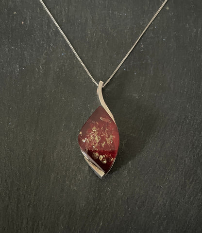 Red Amber and Silver Pendant image 0