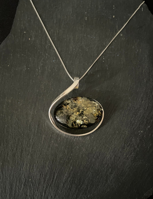 Amber Pendant with Handmade Silver Pendant image 0