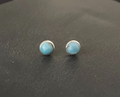 Round Larimar Stud Earrings image 0