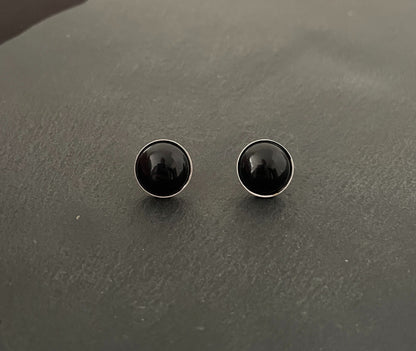 Black Onyx Round Stud Earrings image 0