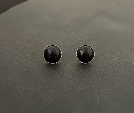 Black Onyx Round Stud Earrings image 0