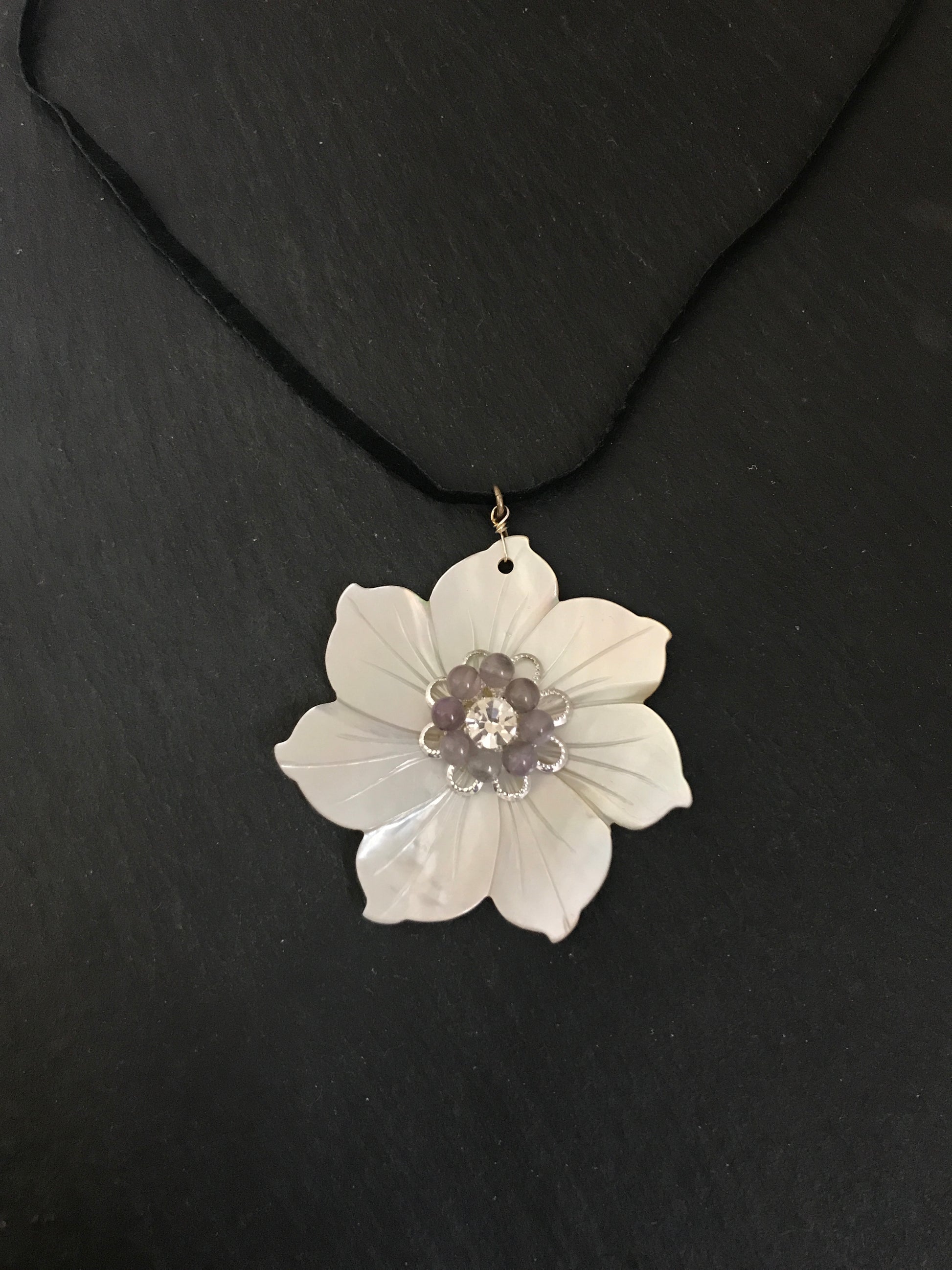 Mother of Pearl and Fluorite Flower Necklace image 0