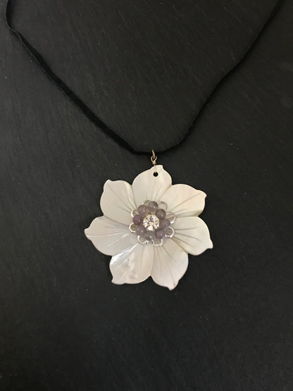Mother of Pearl and Fluorite Flower Necklace image 0
